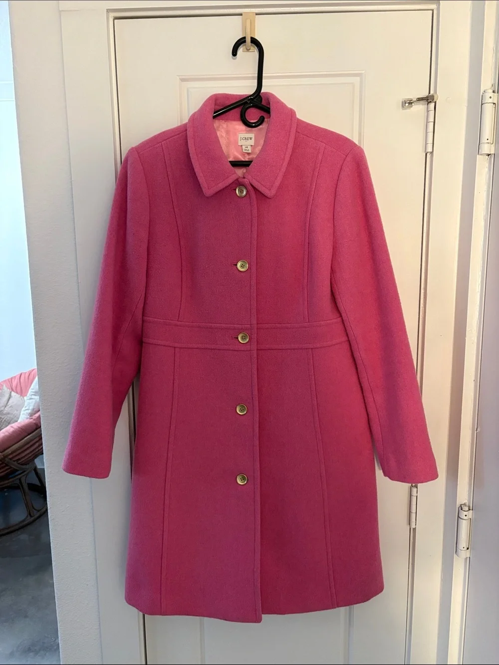 J. Crew Vibrant Pink Wool-Blend Lady Day Coat
